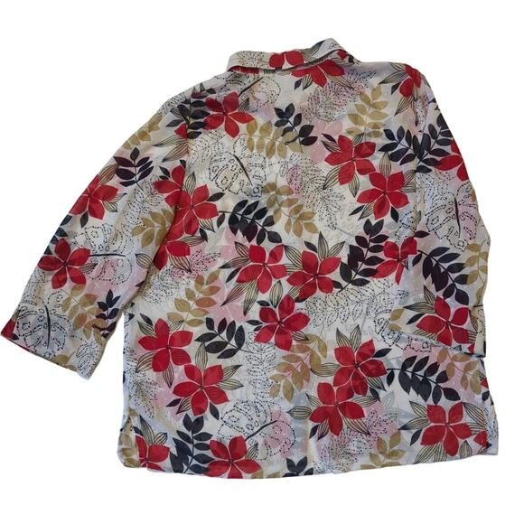 Alfred Dunner women's size 14 Sheer Button up Blouse 3/4 sleeves Red Navy Floral - Picture 6 of 6